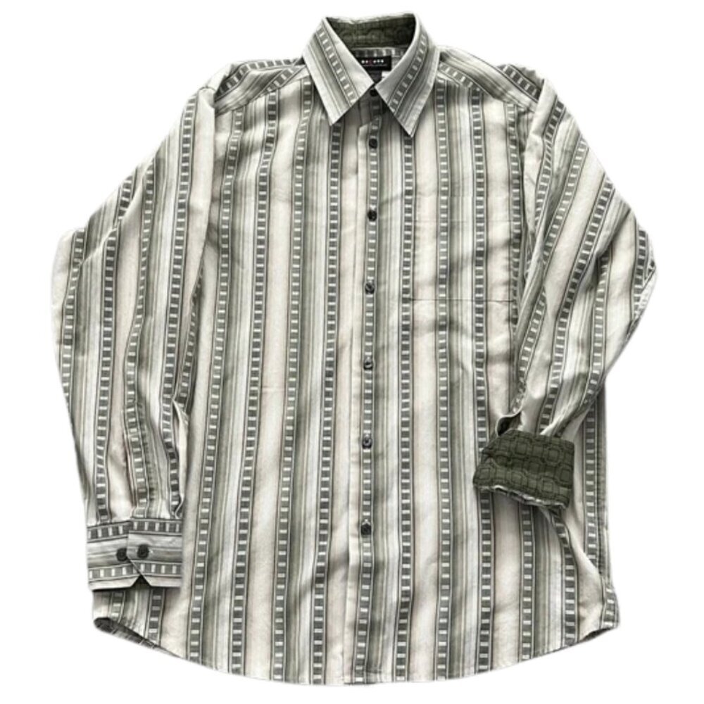 Axcess Claiborne Co Men’s Cream & Olive Stripe Long-Sleeve Button-Down Shirt - M